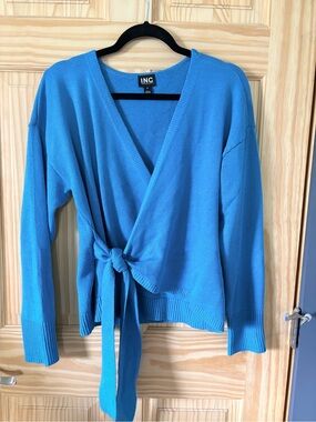 INC International Concepts Turquoise Wrap V-Neck Sweater with Tie